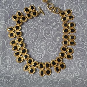 Vintage Ann Klein Black Emamel and Gold Tone Necklace